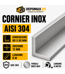 Cornier inox AISI 304, 80 x 80 x 12 mm, 6 metri